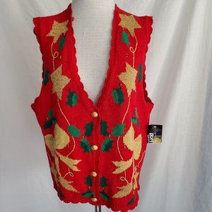 1990s Panther Red Knit Christmas Sweater Vest